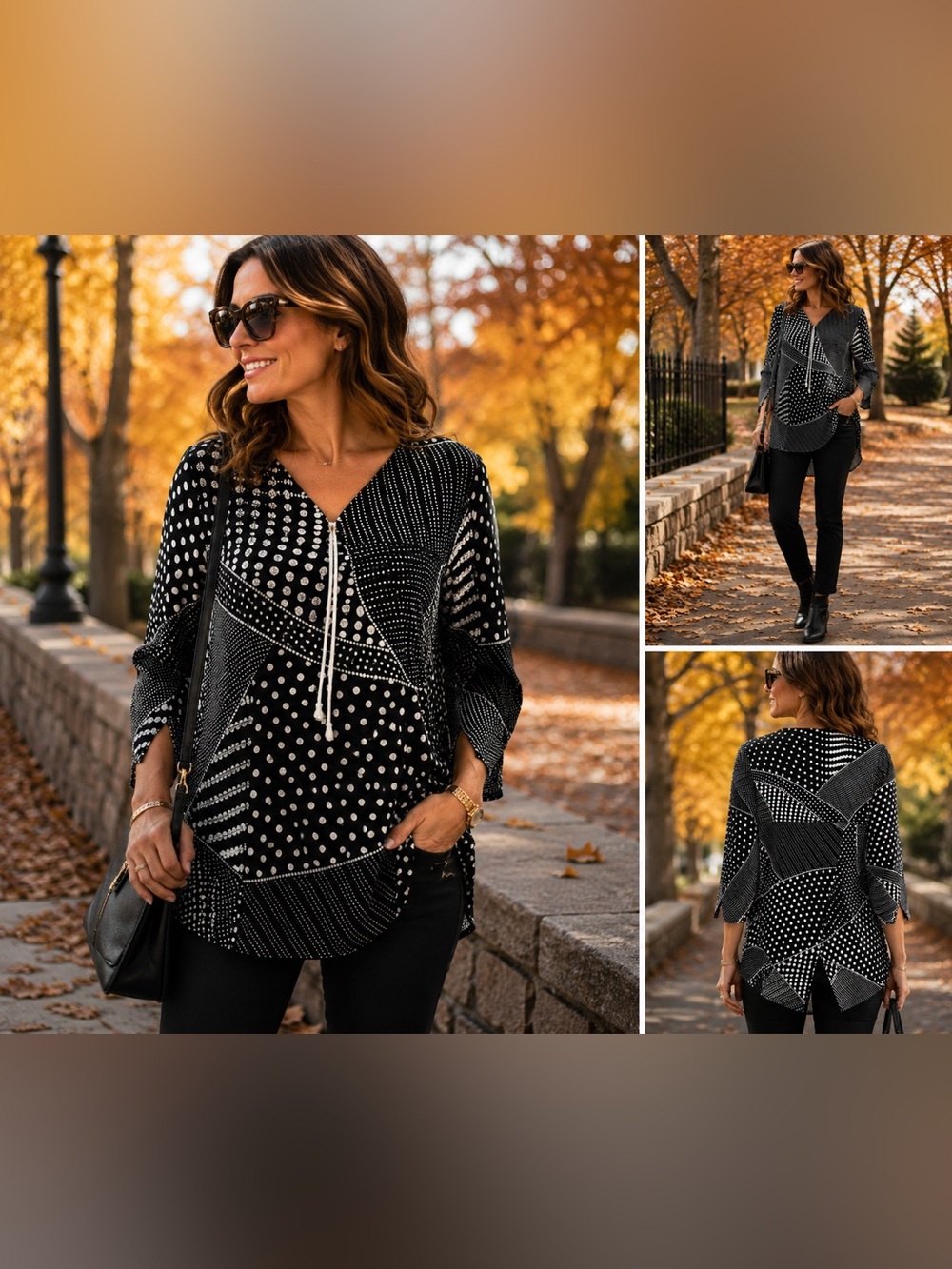 Joseph Ribkoff Style 201478 Tunic Blouse Sz 12 Black White Polka Dot
